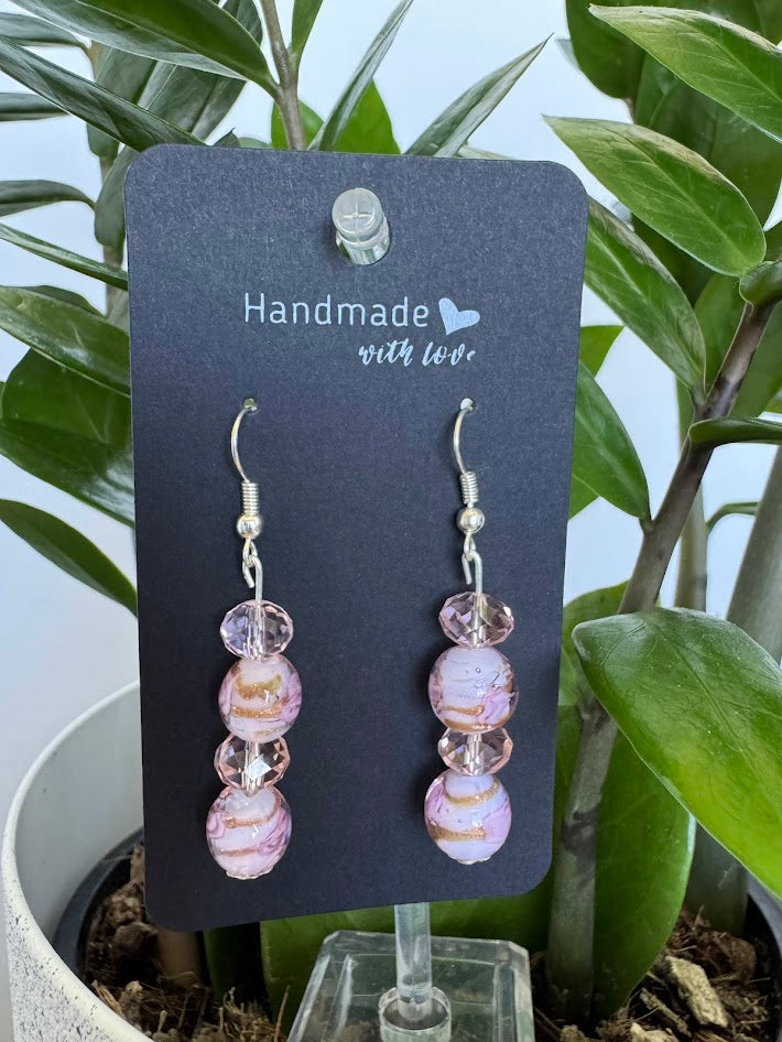 Pink Lampwork and Glass Bead Drop Earrings