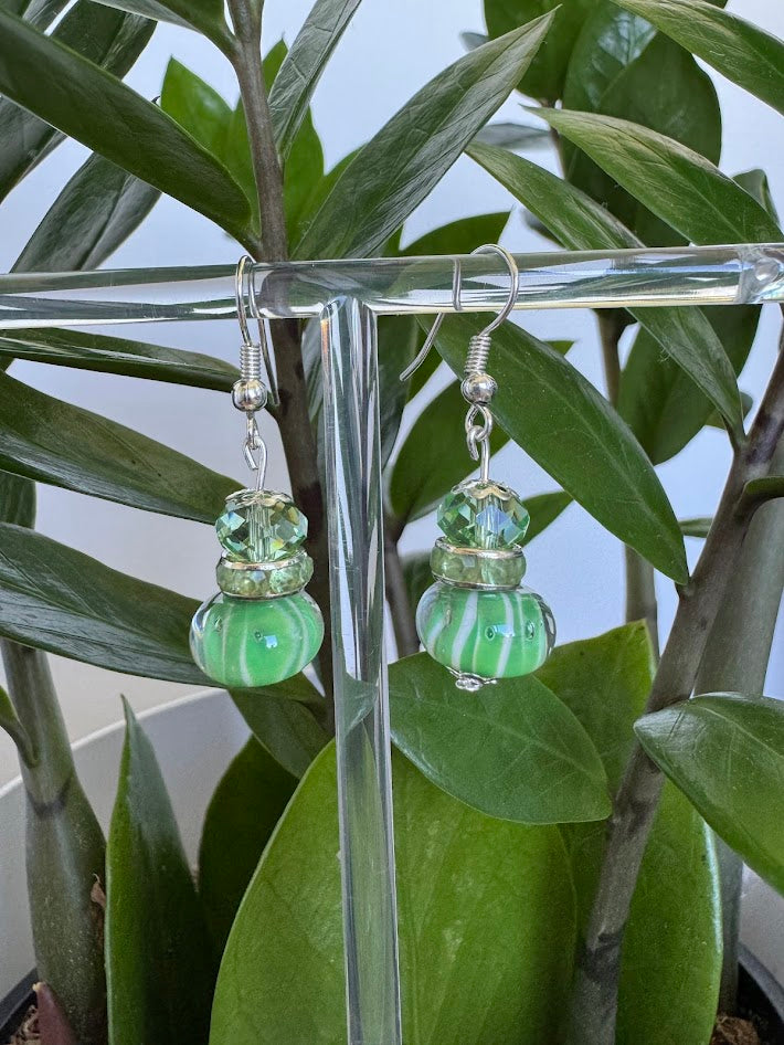 Green and Silver Drop Earrings