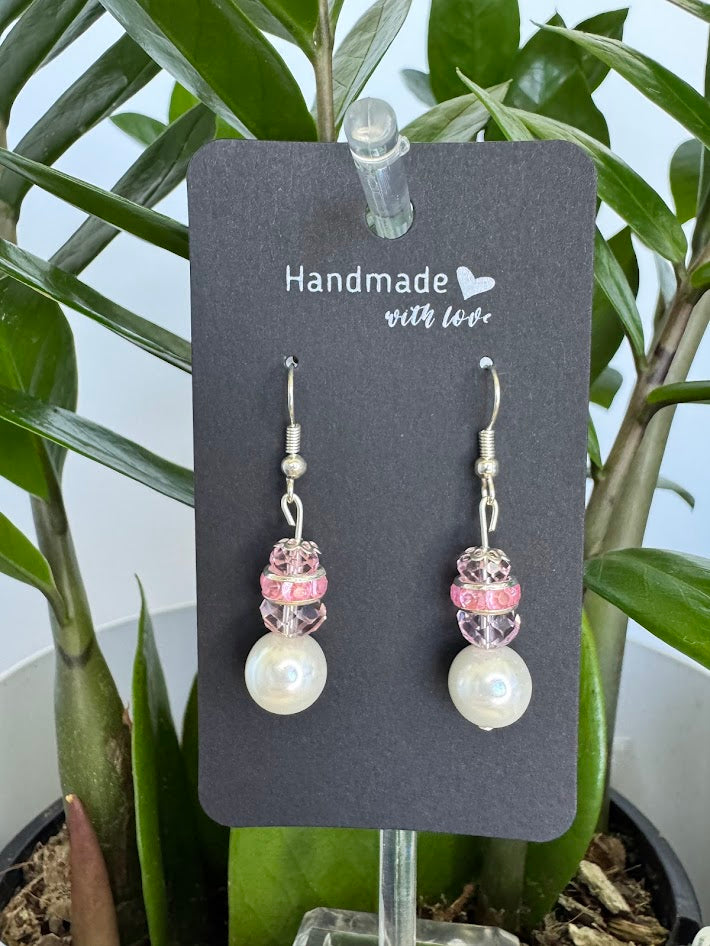 Pink and Pearl Drop Earrings