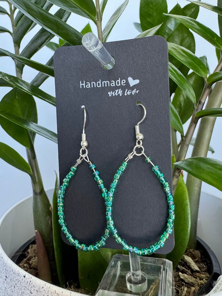 Green Seed Bead Oval Hoop