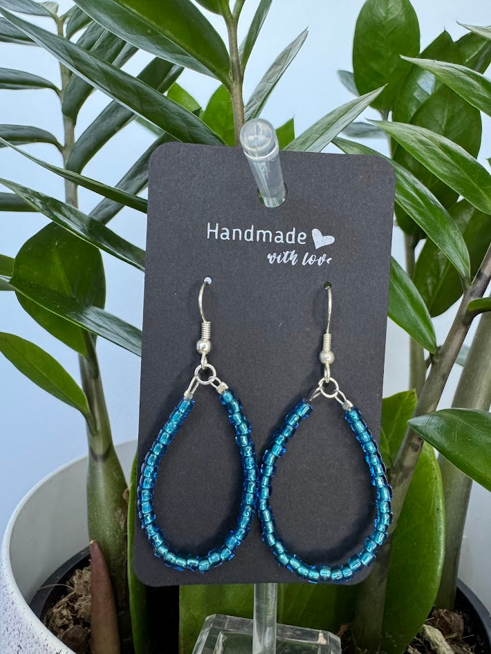 Aqua Seed Bead Oval Hoop
