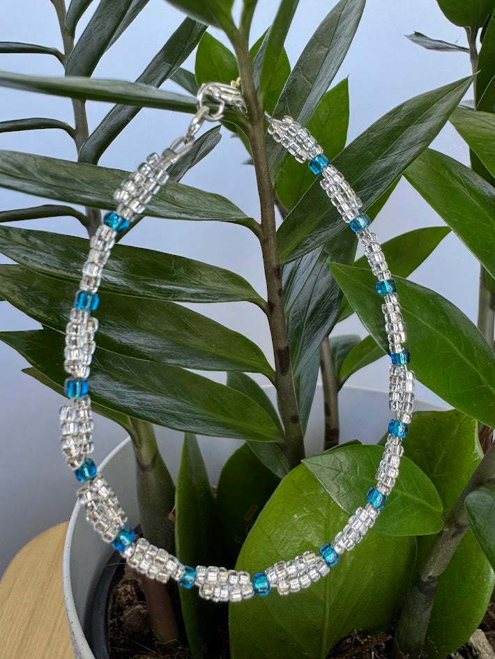 Clear and Aqua Twist Seed Bead Bracelet