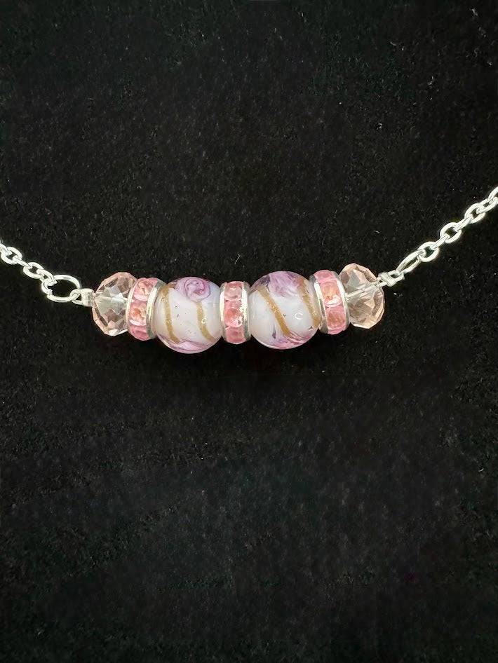 Pink Lamp Work Bead Necklace