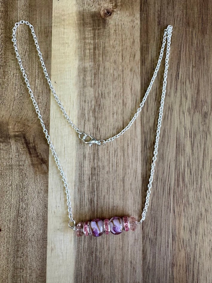 Pink Lamp Work Bead Necklace