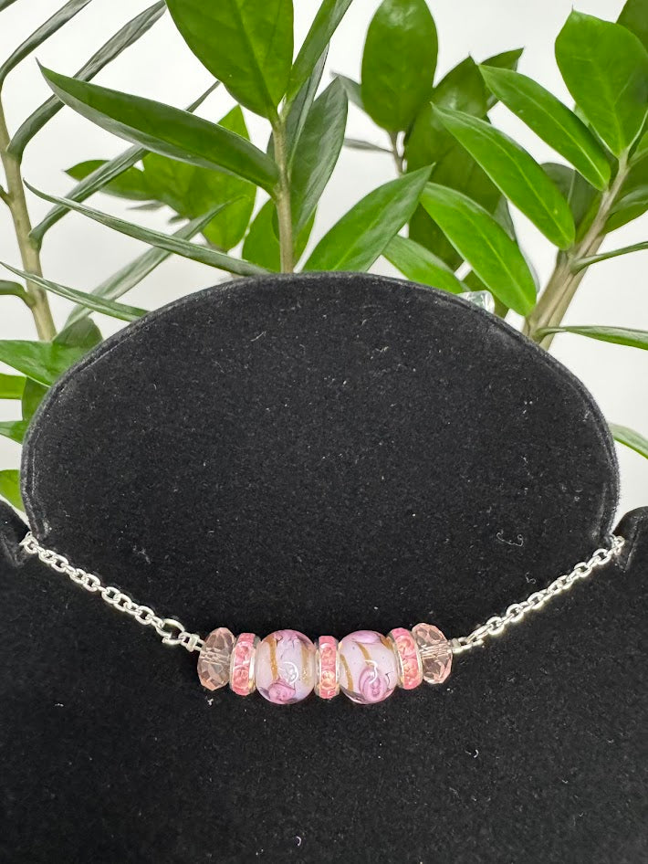Pink Lamp Work Bead Necklace