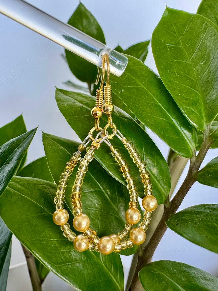 Gold Pearl Oval Hoop