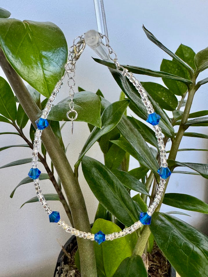 Blue Bicone and silver bracelet with heart charm