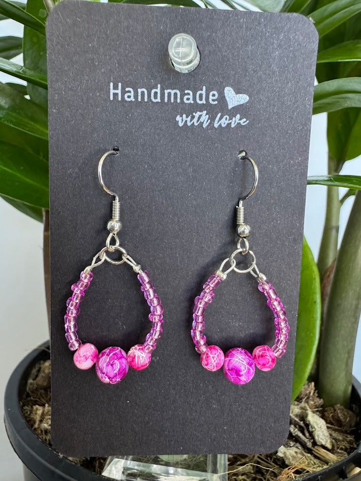 Pink/Purple Marble Crackle Earrings