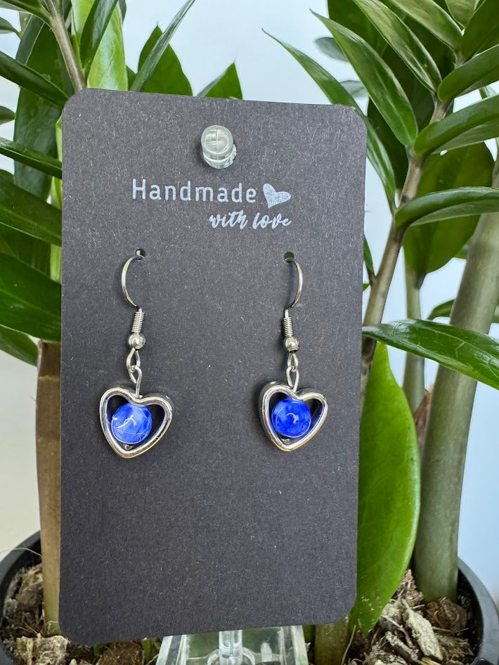 Blue Marble Heart Earrings