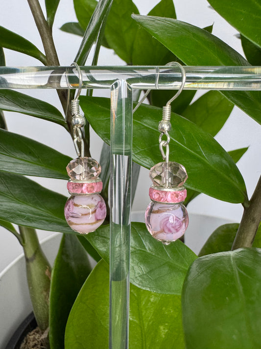 Pink Glass and lampwork Beaded Earrings