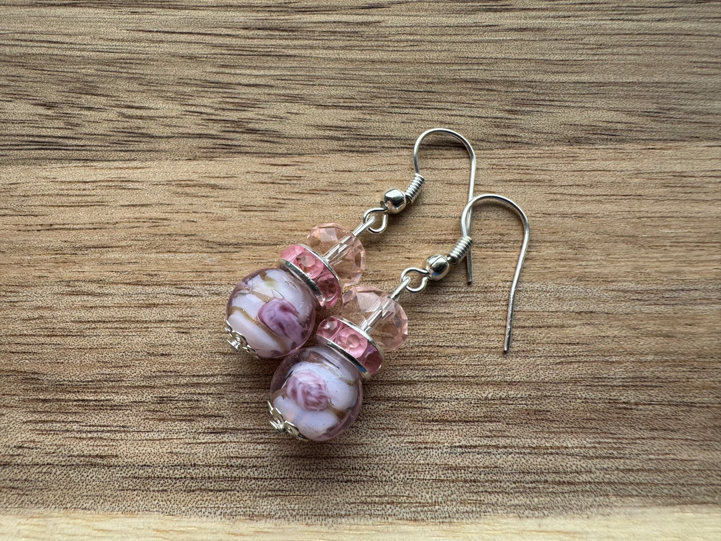 Pink Glass and lampwork Beaded Earrings