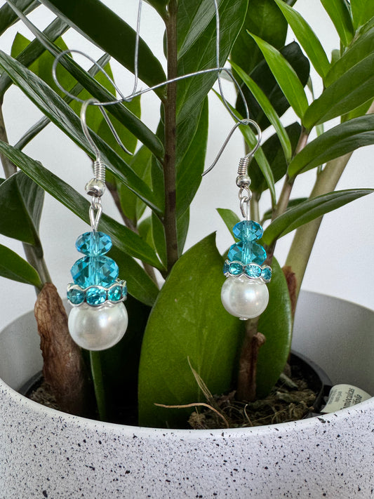 Blue and Pearl Glass Bead drop Earrings
