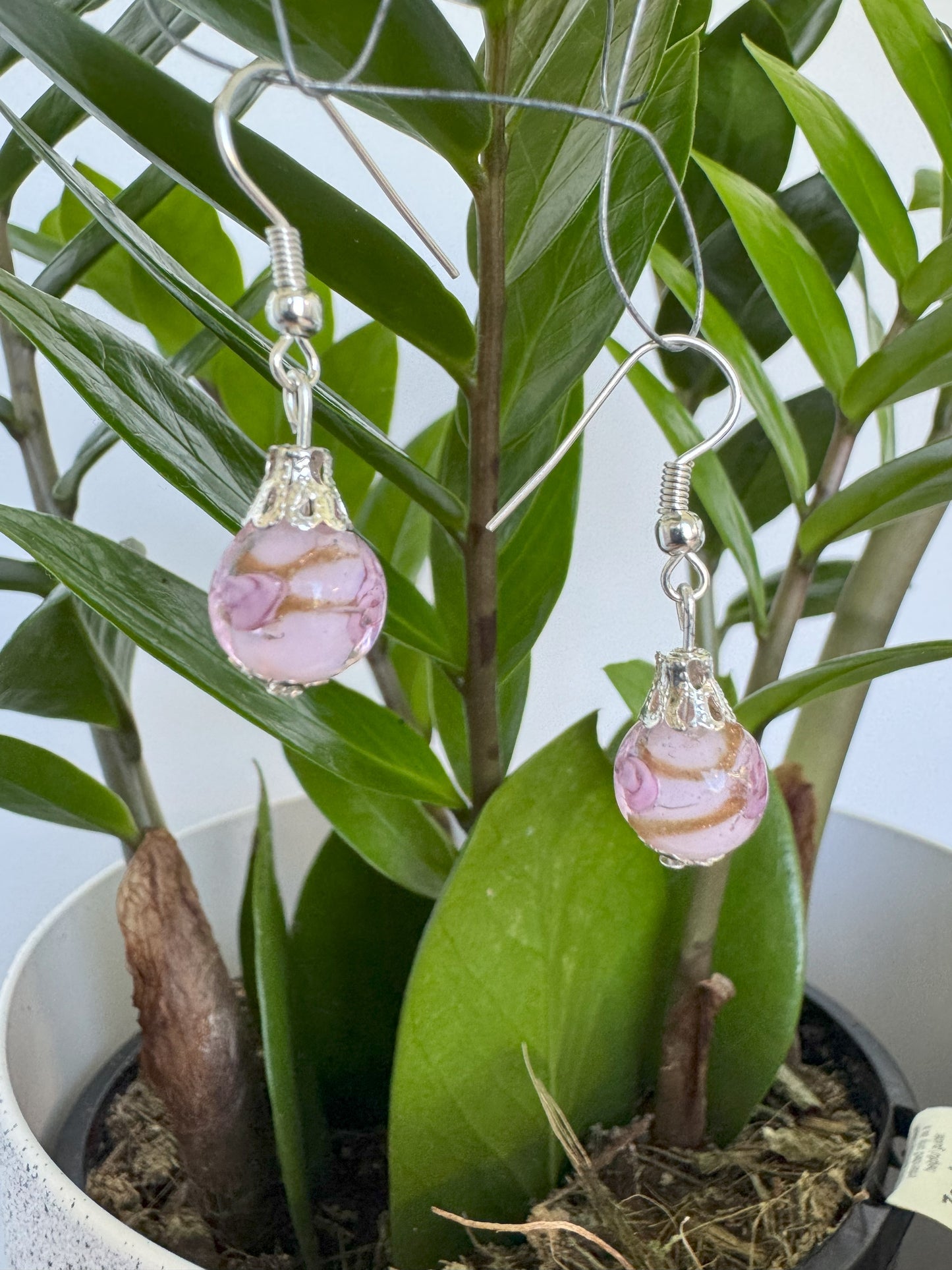 Pink Lamp Work Bead Earrings
