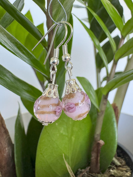 Pink Lamp Work Bead Earrings