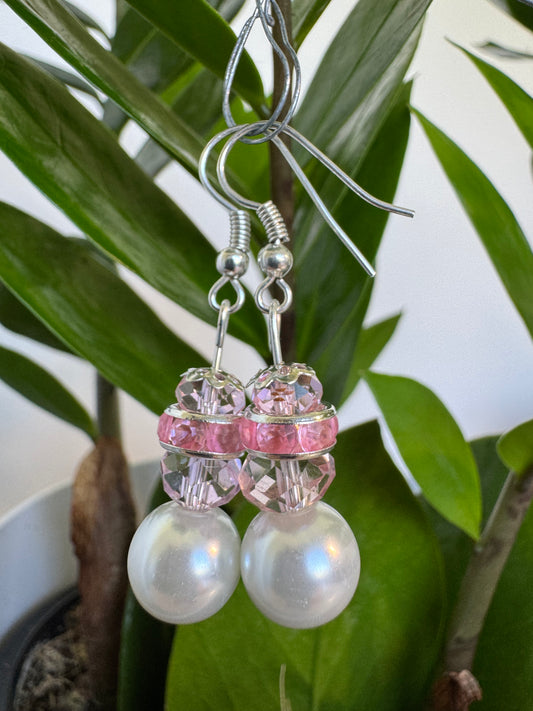 Pink and Pearl Drop Earrings