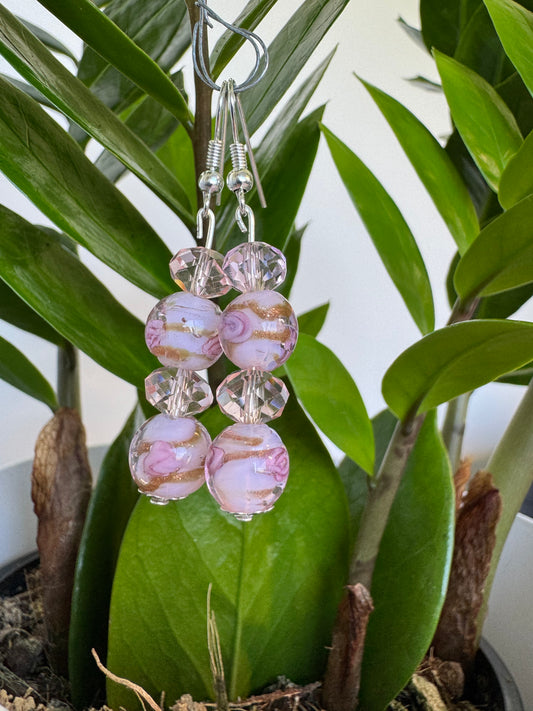 Pink Lampwork and Glass Bead Drop Earrings