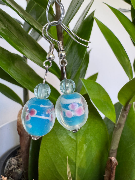 Blue, pink and white lampwork bead set