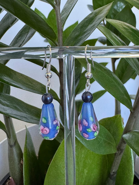 Floral teardrop lampwork bead set