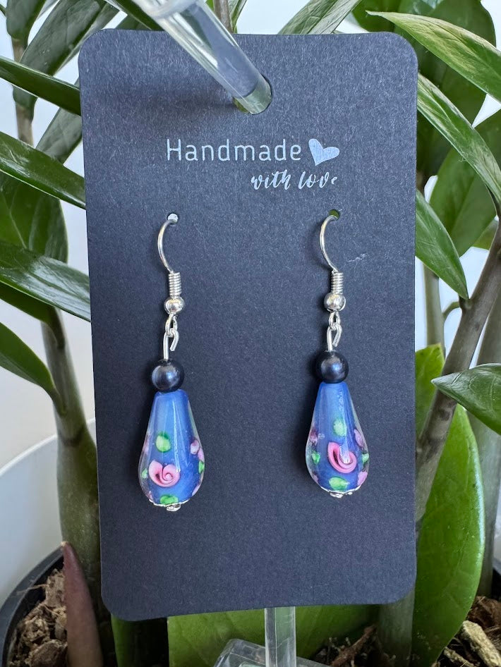 Floral teardrop lampwork bead set