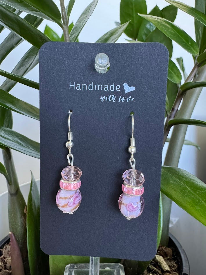 Pink Glass and lampwork Beaded Earrings