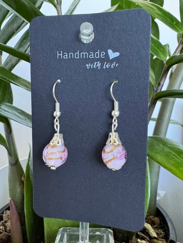 Pink Lamp Work Bead Earrings