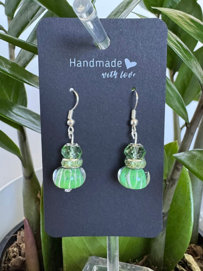 Green and Silver Drop Earrings