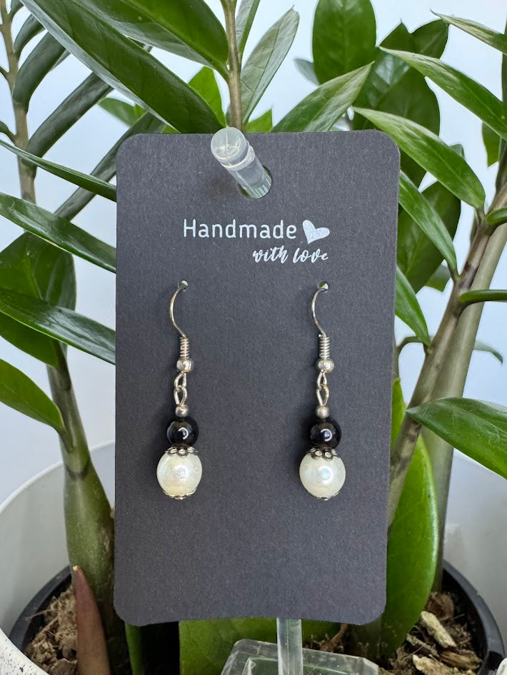 Black and Pearl Mini Drop Earrings