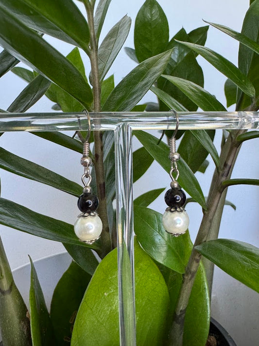 Black and Pearl Mini Drop Earrings