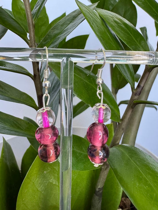 Pink and Maroon Glass Earrings