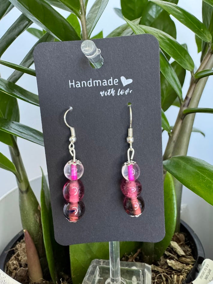 Pink and Maroon Glass Earrings