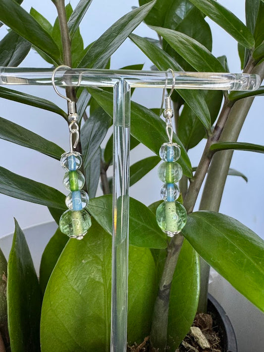 Green and Blue Glass Bead Dangle Earrings