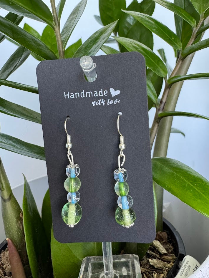Green and Blue Glass Bead Dangle Earrings