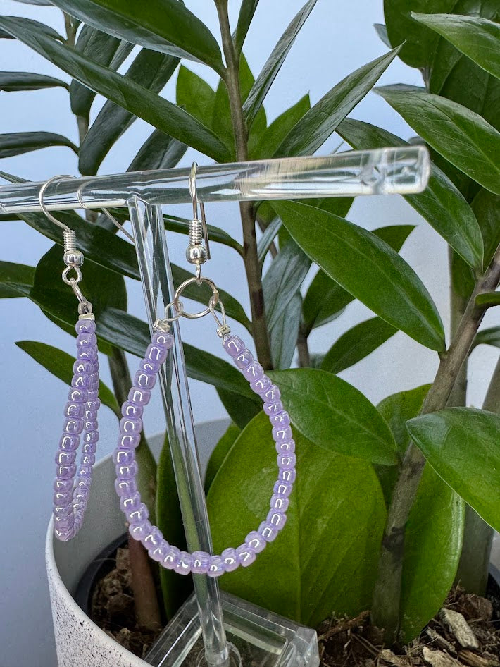 Purple Seed Bead Oval Hoop