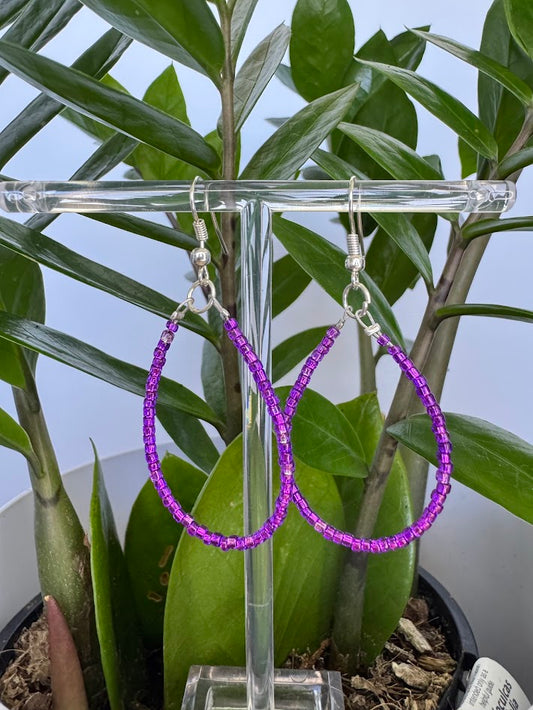 Hot Purple Seed Bead Oval Hoop