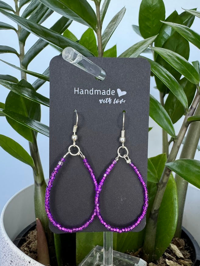 Hot Purple Seed Bead Oval Hoop
