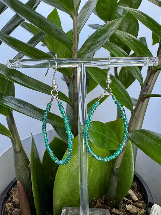 Green Seed Bead Oval Hoop