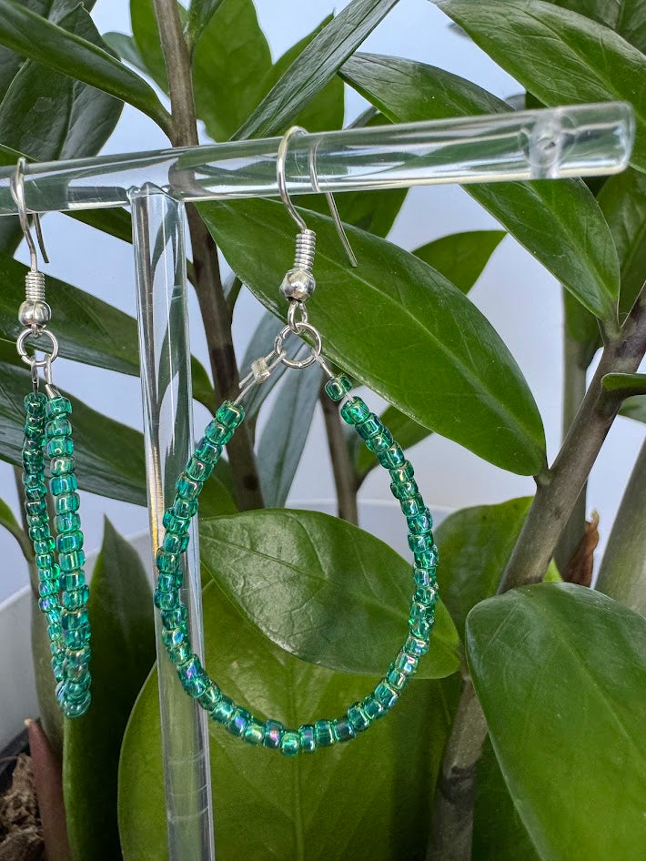 Green Seed Bead Oval Hoop