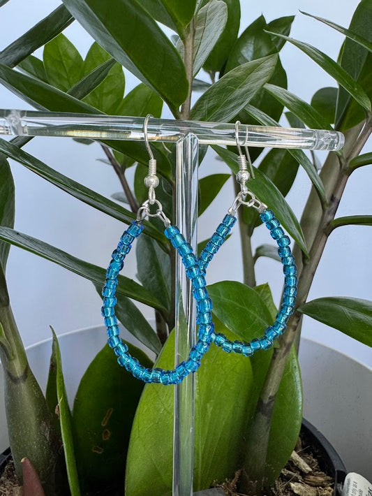 Aqua Seed Bead Oval Hoop