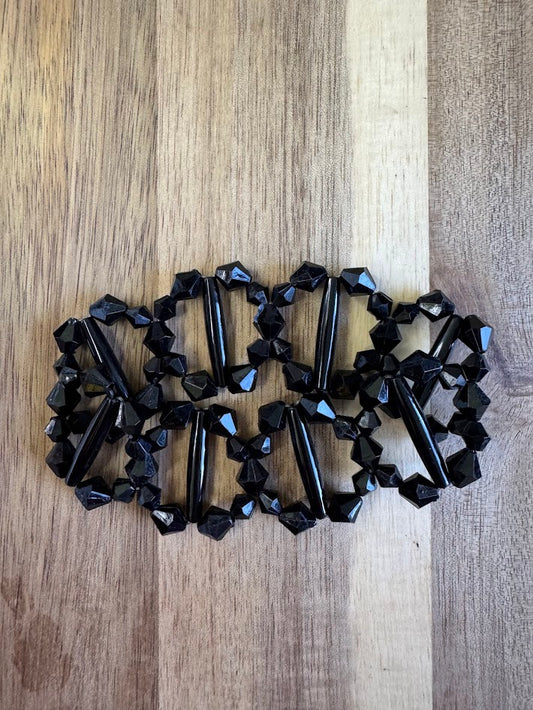 Black Bead Cuff Bracelet