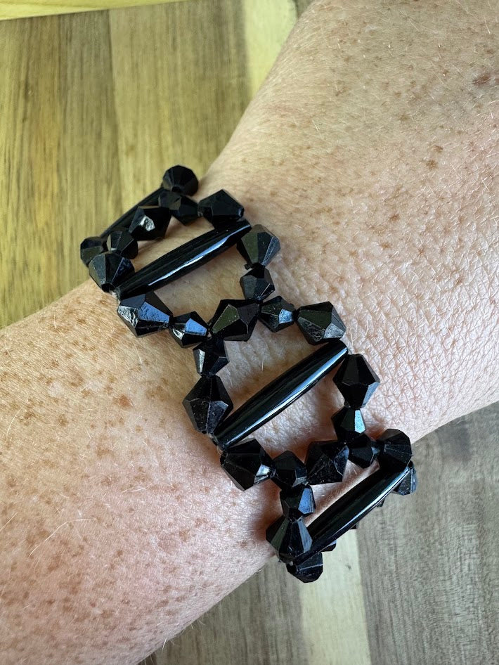 Black Bead Cuff Bracelet