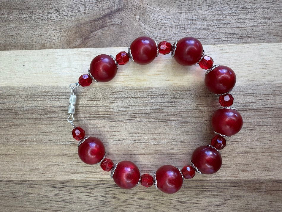 Red Round Bead Bracelet