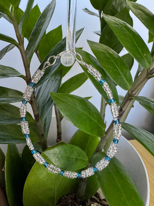 Clear and Aqua Twist Seed Bead Bracelet