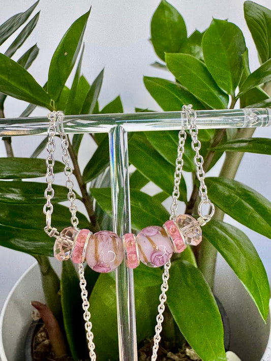 Pink Lamp Work Bead Necklace