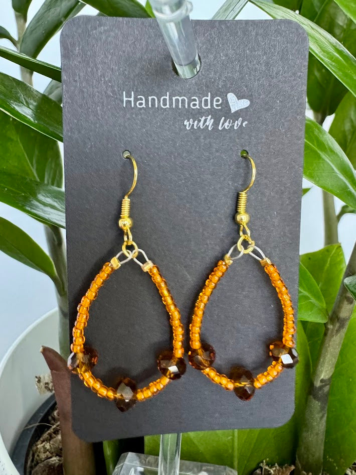 Orange and Brown Oval Hoop Earrings