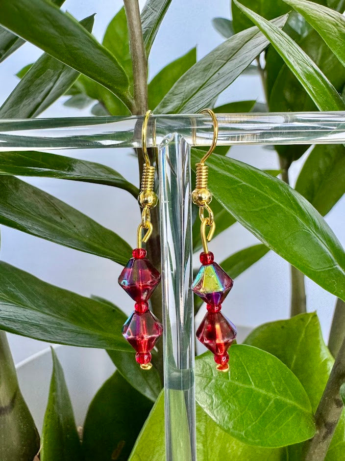 Red Bicone Earrings