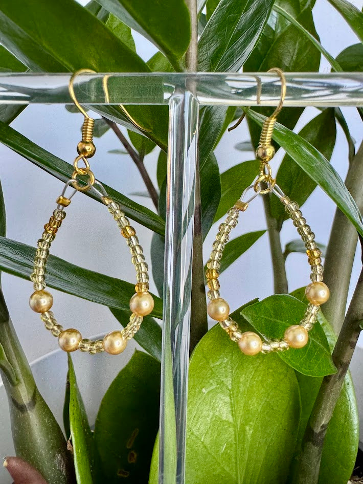 Gold Pearl Oval Hoop