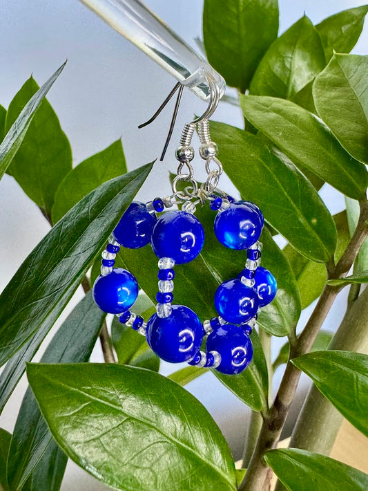 Blue Ball Hoop Earrings