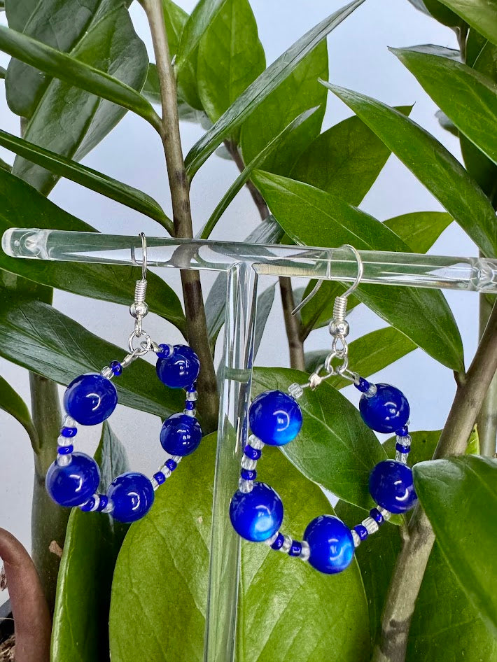 Blue Ball Hoop Earrings