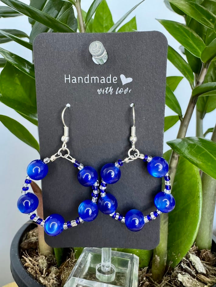 Blue Ball Hoop Earrings