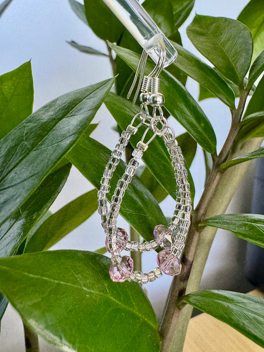 Pink and Clear Oval Hoop Earrings